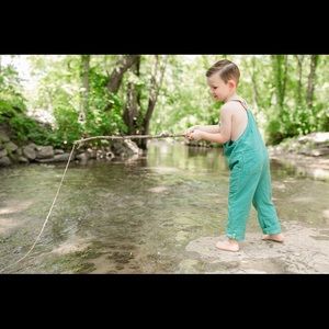 Boys textured weave overalls 6T Teal with Pockets